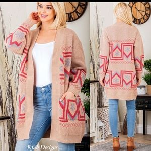 🔥SALE!Luxe Soft Multi Print Taupe Open Pocket Sweater